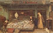 Frederick Walker,ARA,RWS A Fishmonger's shop (mk46) oil painting on canvas